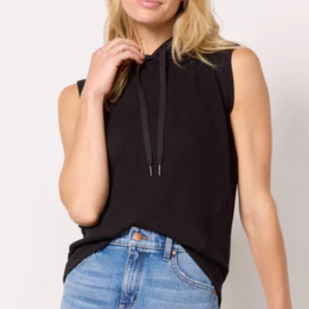 Women Evereve Zoey Sleeveless Hoodie Casual Minimalist in Black Size Large